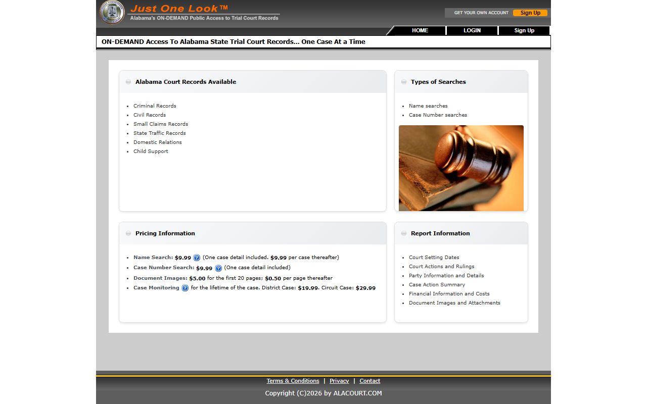 Houston County court charge lookup Alacourt Access pricing and search options