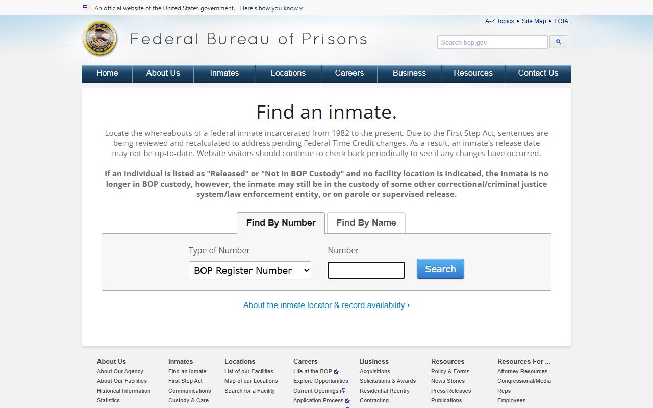 Federal Bureau of Prisons inmate locator search options