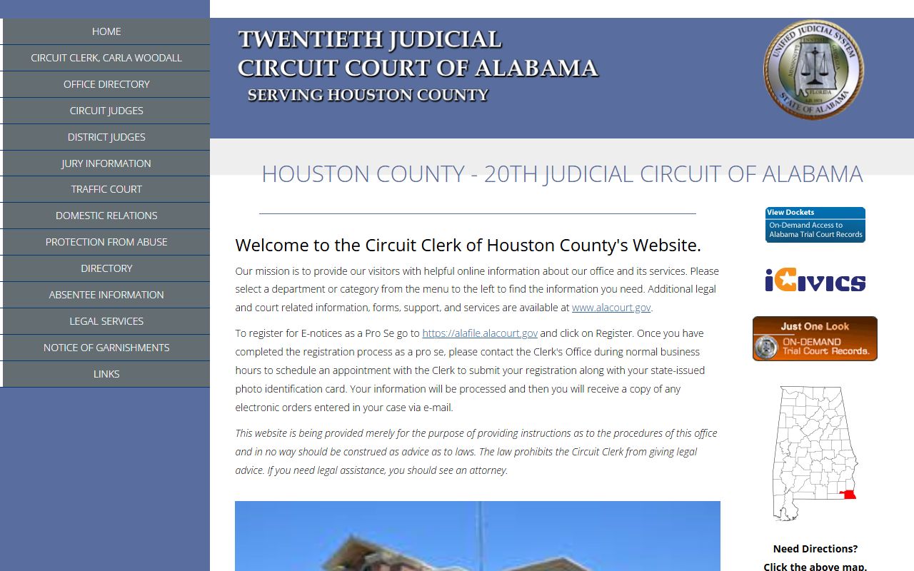 Houston County arrest records and court charge lookup through Circuit Clerk
