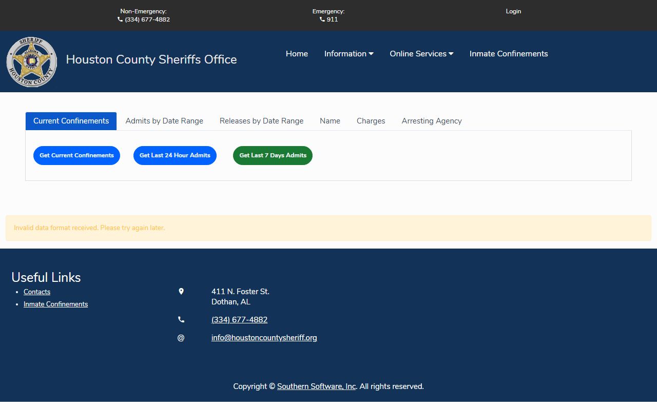 Houston County inmate population Citizen Connect roster search tabs